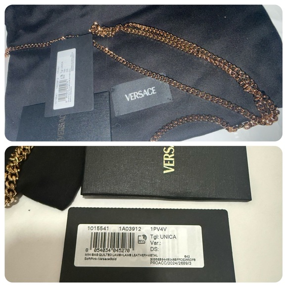 NWT VERSACE La Medusa Nappa Leather Quilted Baguette Crossbody Bag Light Pink - Picture 11 of 12